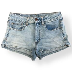 American Eagle micro mini Jean denim shorts blue stretch women’s size 6